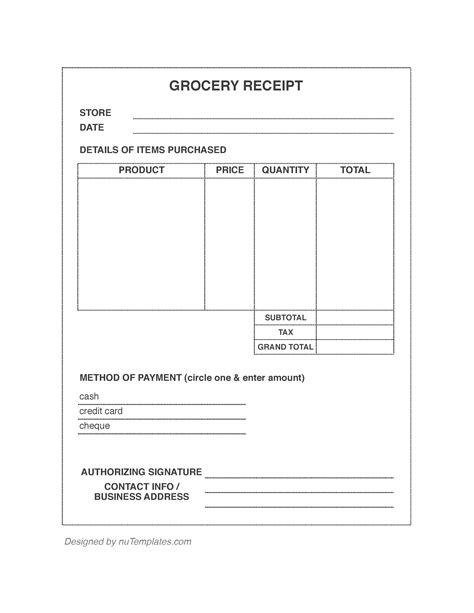 Grocery Receipt Template